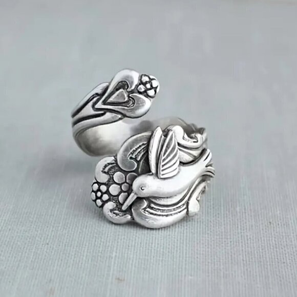 Boho Flower and Hummingbird Adjustable Spoon Ring #1357 - Picture 13 of 14